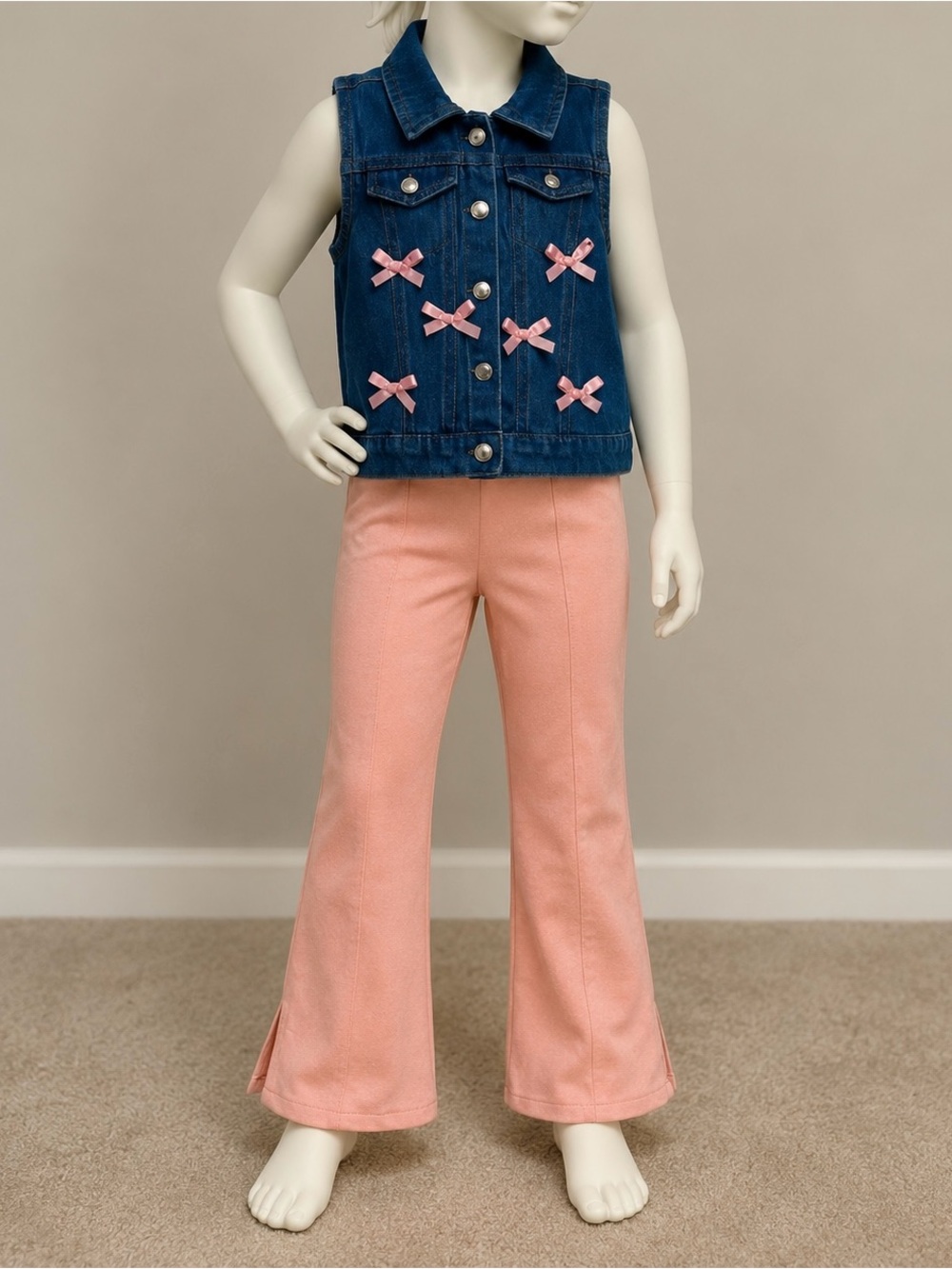 Little Lass Blue Denim Jacket & Flare Leg Pants